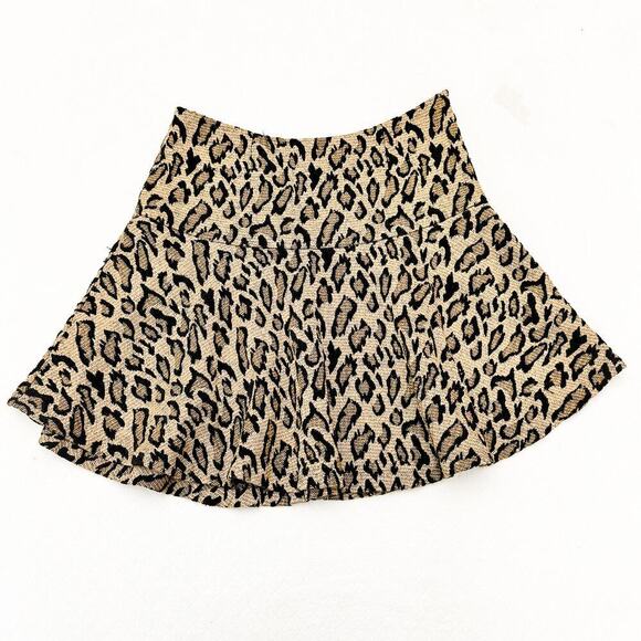 Free People Leopard Animal Print Patterned Flare Skater Skirt Size 12 - Picture 1 of 5